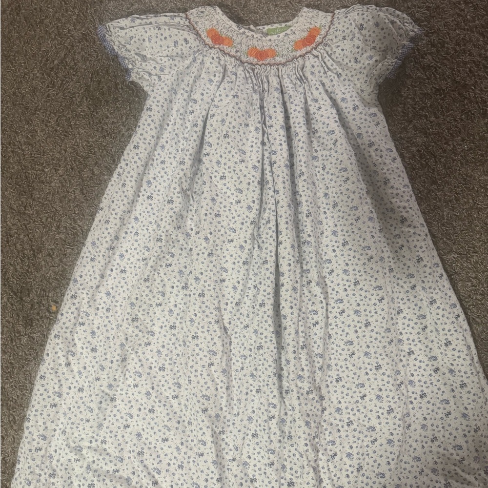 Floral Blue pumpkin smocked dress